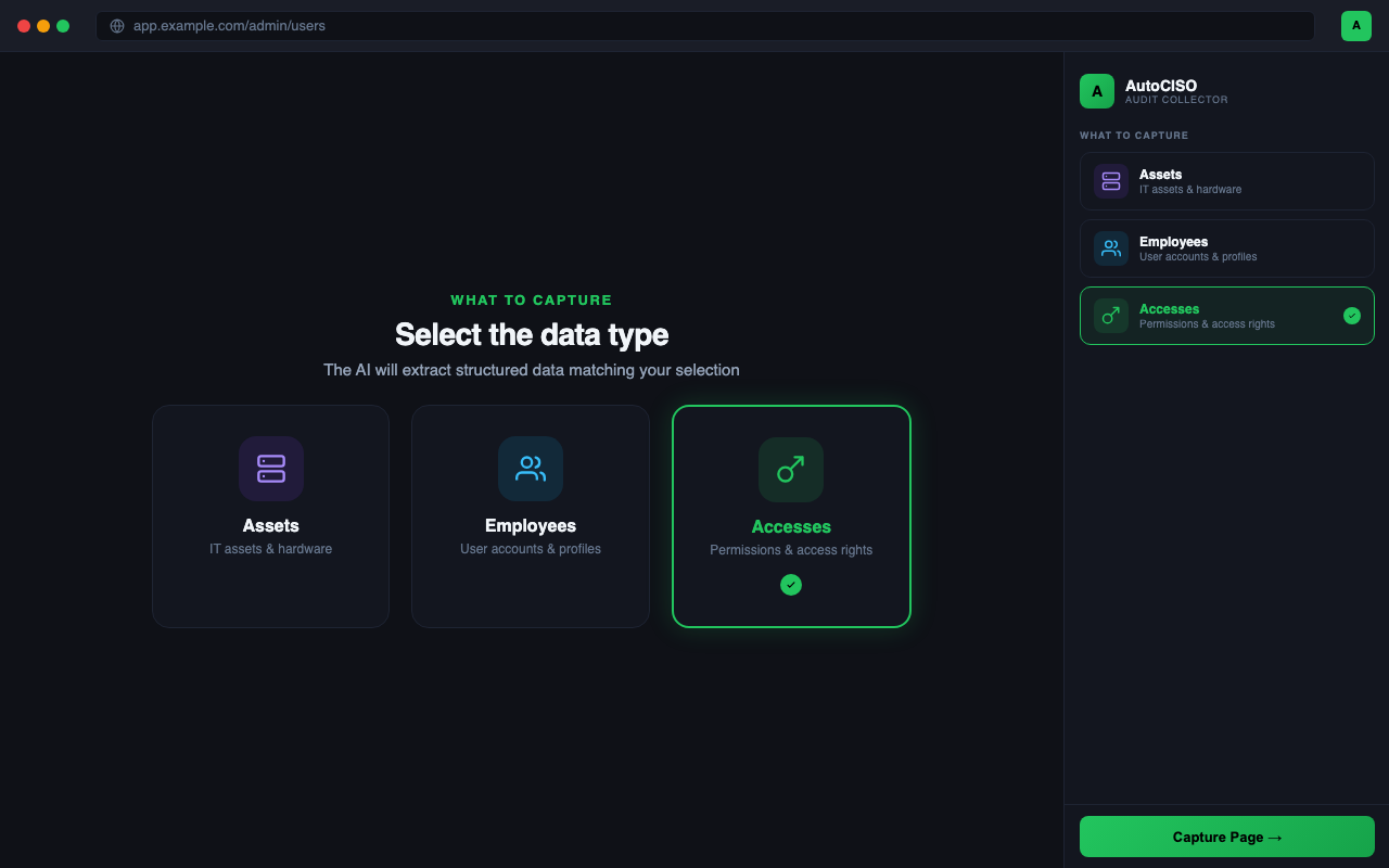 AutoCISO extension data type selector